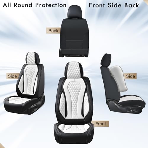 Image of Coverado Seat Covers 2 Pack, Car Seat Covers Front Seats, White Car Seat Cover, Waterproof Car Seat Covers, Car Seat Cushion, Front Leather Seat Protector Fit for Most Cars