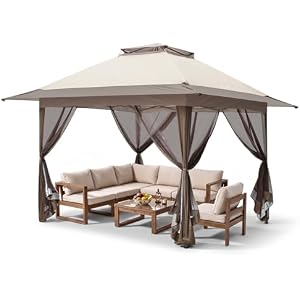 EAGLE PEAK 11x11 Pop Up Canopy Tent with Mesh Netting, Brown