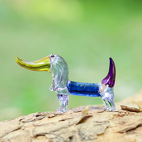 Danusorngeang Hand Blown Art Glass, Dachshund Dog Miniature Animals Collection, Dollhouse Miniatures, Decorations, Seasonal Gift, Souvenirs, Art Glass Blown Animals (Multicolor 1) #TOP2