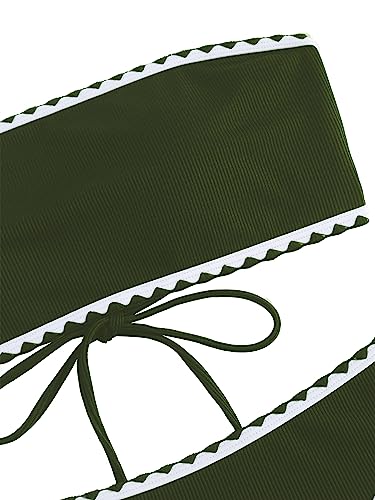 Image of ZAFUL Women Strapless Textured Bandeau Bikini 2 Piece Swimwear Cheeky Solid Lace up Bathing Suits