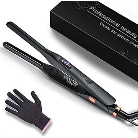 Mini Hair Straighteners for Short Hair, Pencil Straightener for Men Beard and Women Pixie Cut, Fast Heating Titanium Flat Iron with LCD Adjustable Temperature Settings Cover