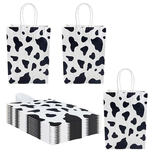 Muimurex 12Pk Cow Print Gift Bags 8x6x3 for Small Gifts & Jewelry(Cow)