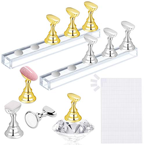 WXJ13 2 Set Acrylic Nail Display Stand and Magnetic Crystal Manicure Practice Frame With 260 Pcs False Nails Double-sided Stickers for False Nail Tip Manicure Tool