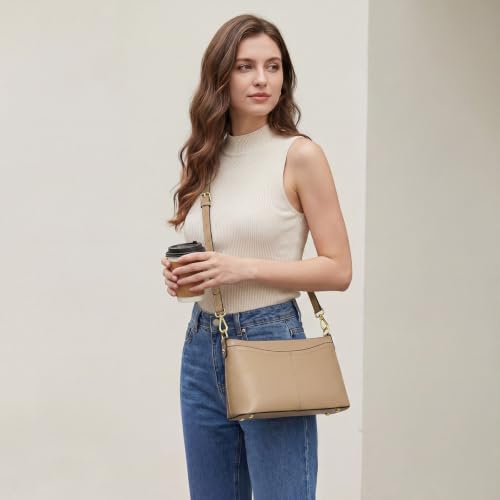 Image of Kattee Genuine Leather Crossbody Bags for Women Small Shoulder Purse Handbags with 2 Detachable Straps 6 Card Slots