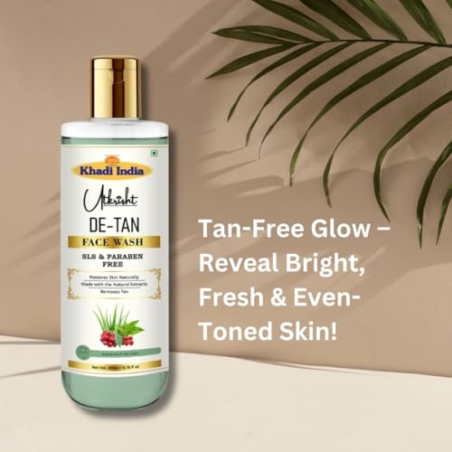 Image of Khadi De-Tan Face Wash 200ml | Herbal & Natural | With Cherry & Aloe Vera for Tan Removal, Skin Brightening | Sun Damage Protection | SLS & Paraben Free | All Skin Types | For Men & Women