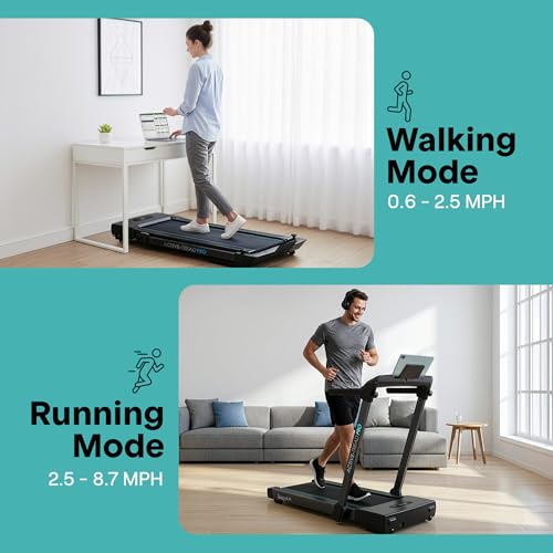 Image of SereneLife Portable Foldable Treadmill for Home, 8.7 MPH Shock Absorption, LED Display Under Desk Walking Mat for Home Office, Walking pad with Handle bar, App Support, 350lb Capacity