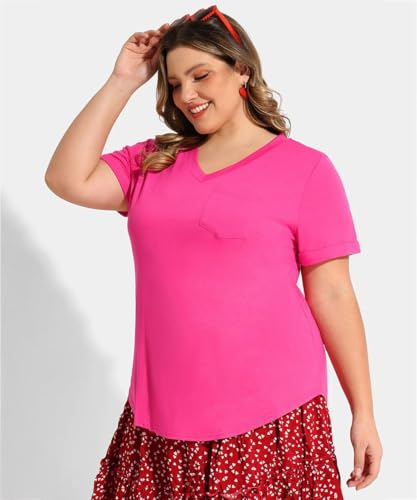 Image of TIYOMI Plus Size Tops for Women V Neck Tshirts Basic Tunic Casual Hawaii Floral Tie Dye Camo Summer Short Sleeve Tee XL-5XL