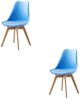 Max Star - Silla Estilo Nordico,Ganga, Silla de Oficina, Salón, Comedor, con Cojín Integrado, Diseño Ergonómico y Elegante, Patas de Madera. (2, Azul)