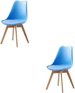 Max Star - Silla Estilo Nordico,Ganga, Silla de Oficina, Salón, Comedor, con Cojín Integrado, Diseño Ergonómico y Elegante, Patas de Madera. (2, Azul)
