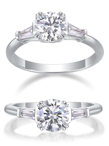 1CT 925 Silver Moissanite Engagement Rings for Women 18K Gold/White Gold/Rose Gold Plated 3-Stone Promise Rings for Her Stackable Wedding Bands Size 5-9