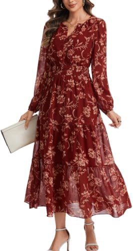 Kormei Women's Floral Long Sleeve Maxi Dress V Neck Flowy Wedding...