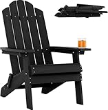 MXIMU Folding Adirondack Chair Weather Resistant Plastic Fire Pit Chairs Adorondic Plastic Outdoor Chairs for Firepit Area Seating Lifetime(Black)