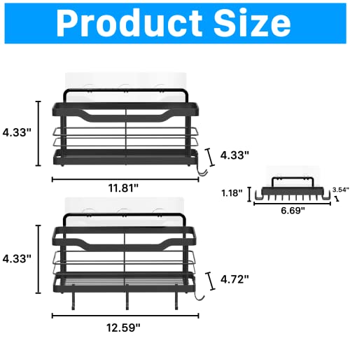 Carwiner Shower Shelf Deep Caddy 3-Pack Basket With 10 Hooks & Soap Dish Holder, Sus304 Stainless Steel Bathroom Caddy Organizer Rack Adhesive Shampoo Holder Wall Mounted No Drilling (Black) #TOP4