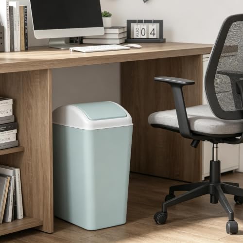 Image of 4.5 Gallon Plastic Trash Can with Lid, Swing Top Garbage Bin, Blue | Small Slim Swing Lid Trash Bin