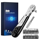 Ainiv Mini Ratchet Wrench, 22-Piece Right Angle Magnetic Screwdriver, 1/4" Reversible Small Ratcheting Wrench with 1 Extension Rod and 20 Screwdriver Bits, 36-Tooth Mini Ratchet Set for Tight Spaces