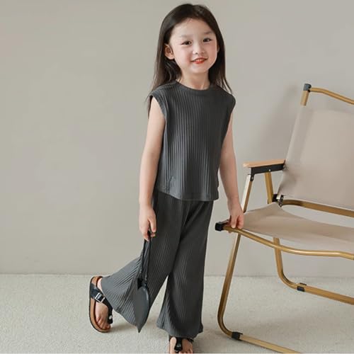 Image of TAOJIAN Baby Girls Kids Sleeveless Shirts and Wide Leg Pants Summer Clothes Sets