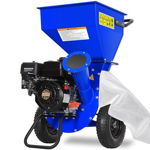 Wood Chipper Shredder Mulcher 212cc 7HP Gas Powered Heavy Duty 3 Inch Capacity with Collection Bag, EPA/CARB Certified