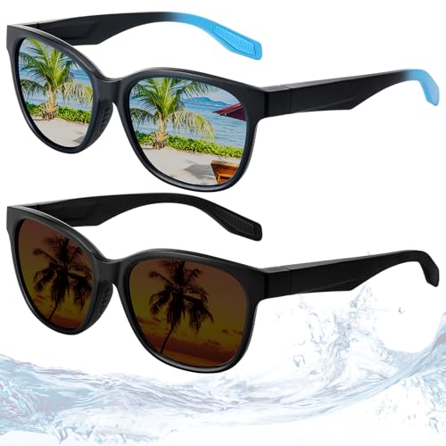 Geiserailie 2 Pcs Polarized Floating Fishing Sunglasses UV Protection Ultralight Frame for Men Women Boating Kayaking Fishing Water Sport Running Cycling Golf Glasses