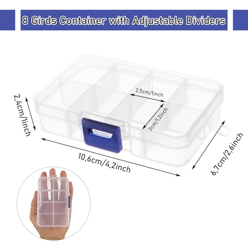Image of 12 Pack 8 Grids Small Plastic Divider Organizer Box, Clear Bead Storage Container with Removable Dividers, Grid Compartment for Small Parts, Screw and Craft, 4.1 inchx 2.6 inchx 0.9 inch