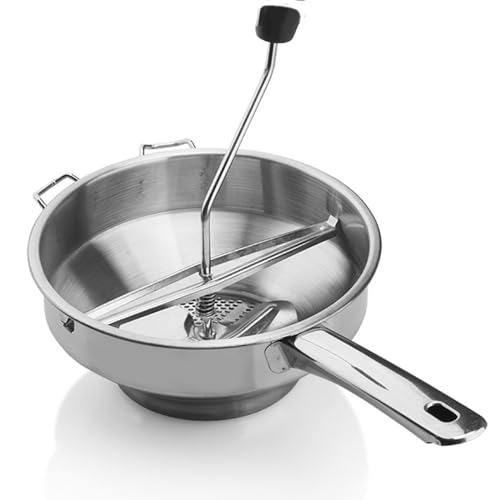 Stainless Steel Potato Ricer - Manual Presser and Masher in Oversized Loading Bowl for Tomatoes and Apples - Perfect Apple Sauce Maker, Ideal for Mixers - Efficiently Strains High Volumes - By