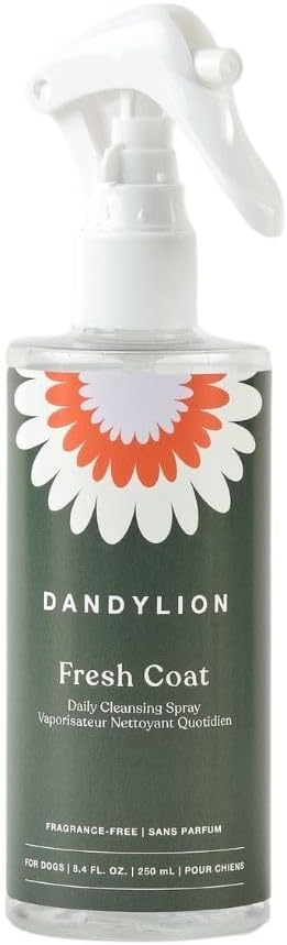 Dandylion Fresh Coat Waterless Dog Shampoo | Fragrance-Free No-Rinse Dog Cleansing Spray for Daily Grooming | Gentle, Cruelty-Free Formula | 8.4 fl oz