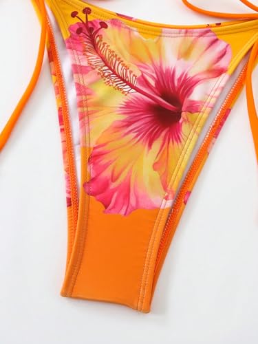 Image of ZAFUL Women's 3 Piece Swimsuit Floral Halter Triangle String Bikini Tie Side Bottom with Boho Cover Up Skirt