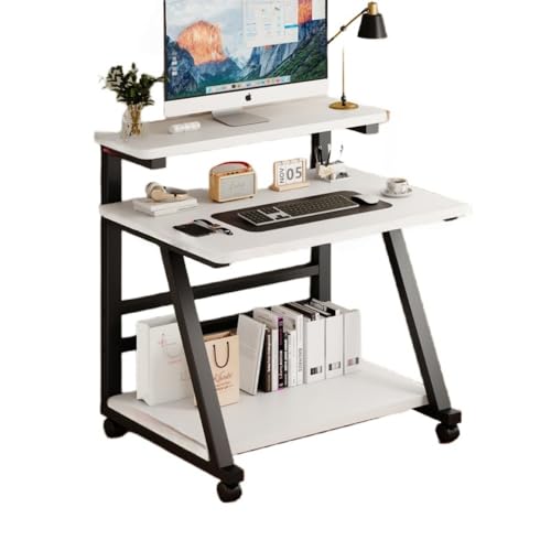 JoFist勉強机 パソコンデスク モニター台付き 棚付きデスク 収納 組立簡単 テレワークデスク コンパクト オフィスデスク おしゃれ 在宅勤務 仕事用 (80*50*90cm,ブラックフレーム+ホワイト)