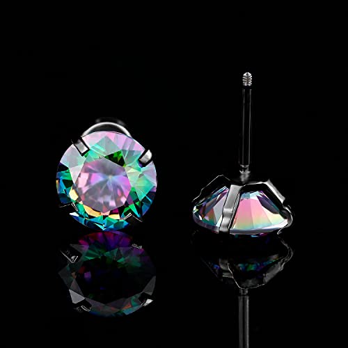 Pack Of Titanium Screw Back Earrings Faux Diamond Studs For Women Men 20G Black Gold Plated Surgical Stainless Steel Rainbow Black Cubic Zirconia Hypoallergenic For Sensitive Ear Barbell Helix Piercing Post #TOP1