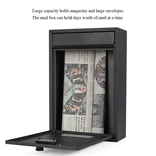 Image of Locking Mailbox Wall Mounted Vertical- Jssmst Mail Boxes with Combination Lock Large Capacity, 12.6 x 8.46 x 3.35 Inch, Black Matt