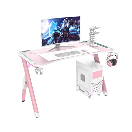 ksxnkhk Bureau de Jeu Ergonomique à LED RVB, Grand Bureau de Jeu, Porte-gobelet, Crochet pour Casque, Gestion des câbles, Bureau de Jeu pour la Maison et Le Bureau, Rose, L 100 cm