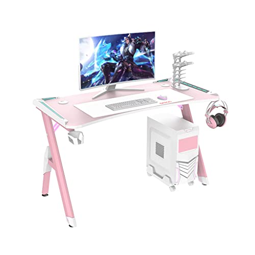 ANEIDA Gaming Tisch mit LED Gaming Schreibtisch,Gaming Tische für Gaming Laptops Ergonomischer PC Schreibtisch,Gaming Tisch mit Mauspad,Kopfhörerhalter/Getränkehalter,Pink-L 100CM