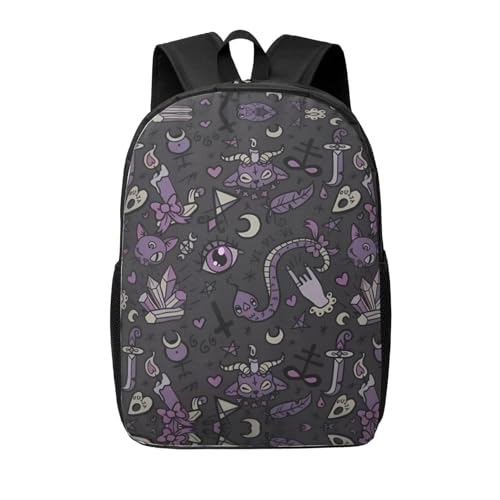 WHJYCC Purple Black Goth Spooky School backpack, laptop backpack, casual travel backpack. Suitable for travel, college, work, boys and girls school bag