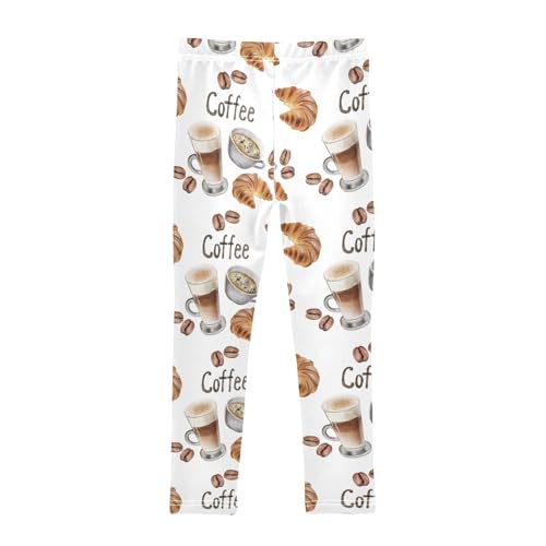 Latte Coffee and Coffee Beans Girls Leggings,Workout Leggings for Girls Toddler Athletic Leggings Size for 3-10T2