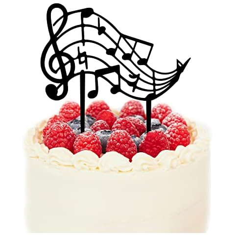 PLIGREAT Musical Notations Cake Toppers, Black Acrylic Cake Toppers Cupcake Toppers for Musicians Singers Music Lovers Birthday Party Celebration Events Cake Decorations Cake Shops Supplies Cover