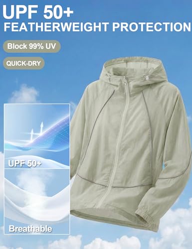 Image of Venzina UPF 50+ Women's Slim-Fit Sun Protection Hoodie -Lightweight & Breathable Summer Jacket with Reflective Trim, Adjustable Hem for Outdoor, Commute, Sport, Travel