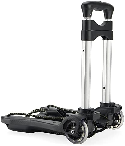 MUKCHAP Folding Hand Truck, 2 Wheels Foldable Luggage Dolly Cart with 2 Elastic Ropes, Portable Cart Trolley for Travel, Moving, Office, Shopping