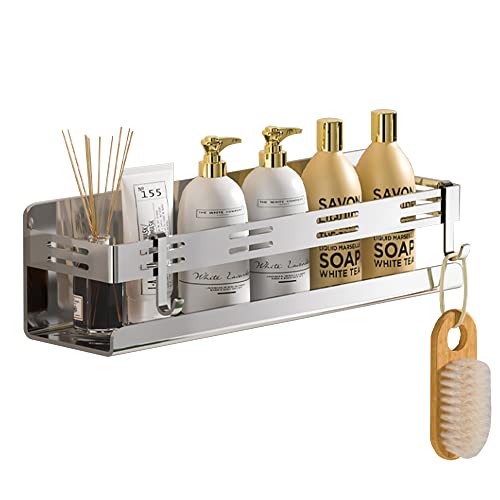Celbon 30cm Mensola Doccia Senza Foratura Mensola Bagno Autoadesivo Acciaio Inossidabile con 2 Ganci Organizer Bagno per Shampoo, Sapone, Spugna, Cucina Cromo Superficie