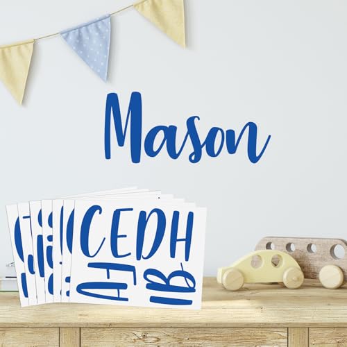 Boao Personalized Name Wall Decal Large Cursive Letter Stickers Big Alphabet Custom Stickers Nursery Wall Decal for Backdrop Bedroom Home Classroom DIY(Bold Handwritten Dark Blue Medium)