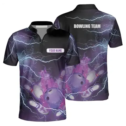 Personalized 3D Bowling Jersey Shirts, Custom Bowling Shirt for Men, Uniform Shirt for Bowling Team, Bowler, Men Bowling Polo Shirt with Name, Strike Thunder Lightning Bowling Jersey Cover