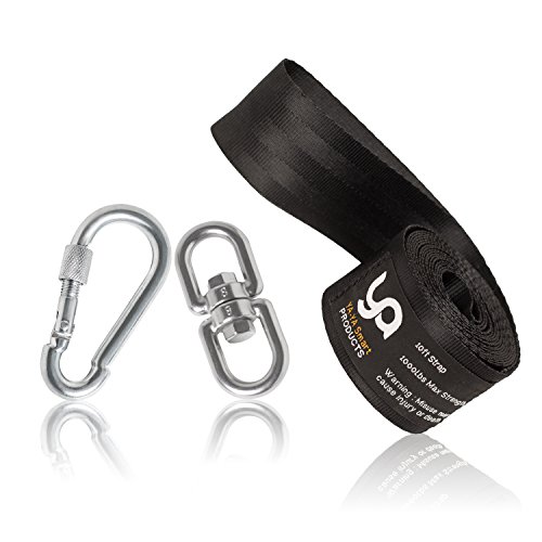 YA-YA Swing Hammock Tree Hanging Kit - Long Non-Stretch 6 ft. Strap + Heavy Duty Carabiner with Safety Lock + Carry Pouch - Holds 1000 lbs. - Detailed Hanging Instructions - Free Swivel & EBook