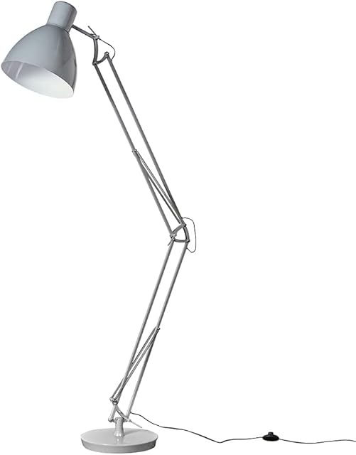 MiniSun Large Modern Angled Design Floor Lamp in a Cool Grey Finish - Complete with a 6W LED Bulb [3000K Warm White]