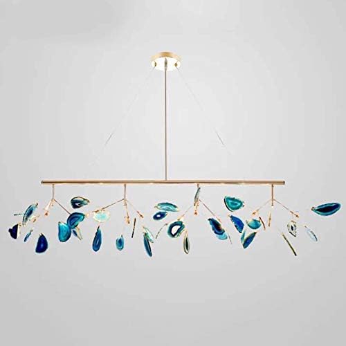 Agate Firefly Chandelier Dining Room,Blue G4 Elegant Flush Mount Long Ceiling Light Fixture,16 Light Creativity Colorful Agate Stone During Light-Gold and Blue Agate 16