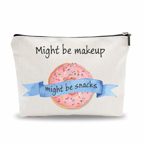 Funny Make Up Bag, Might Be Make Up Might Be Snacks Cosmetic Bag, Pink Donuts Toiletry Bag, Birthday Gift For Women, Women Accessories - A05