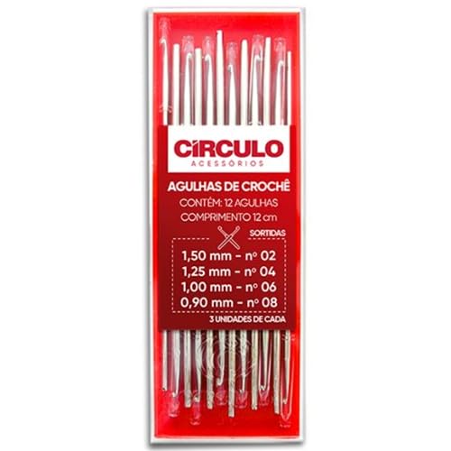 Kit Agulhas Crochê Aço inoxidável 12 Agulhas Sortidas 0.90mm à 1.5mm