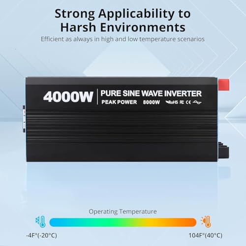 Image of 4000W Pure Sine Wave Power Inverter 12V to 110V /120V DC to AC with LCD Display, Remote Controller 4 x AC Outlets & 2 x 3.4A USB Car Adapter for Car Truck Boat RV Solar System