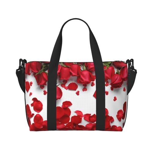 Sac à main imprimé pétales de rose rouge polyvalent et étanche pour voyage et gym