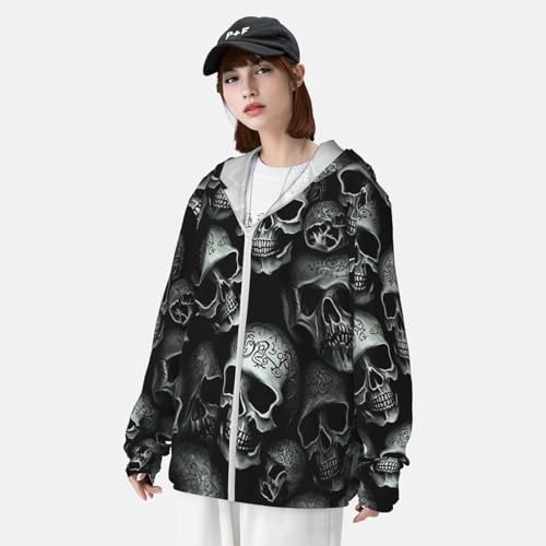 Chaqueta con capucha protección solar negra calavera ligera miniatura 4