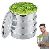 Stainless Steel Seed Sprouting Kit - 4-tier Microgreens Growing Tray 6in Dia, Stackable Round Seed Sprouter Maker with Encrypted Mesh, Sprouts Grower for Beans Broccoli Alfalfa Seeds Wheat Grass
