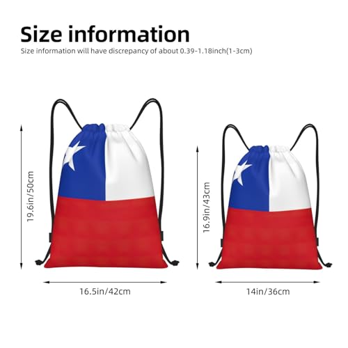 Flag Of Chile Print Drawstring Backpack,210d Polyester Gym Sack,For Sports,Travel And Fitness4