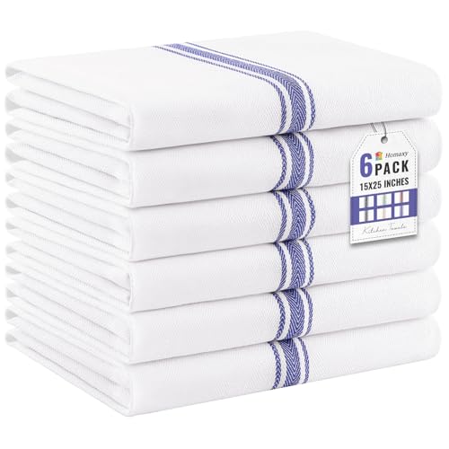 Homaxy 100% Ring Spun Cotton Kitchen Towels 6 Pack, Blue Stripe